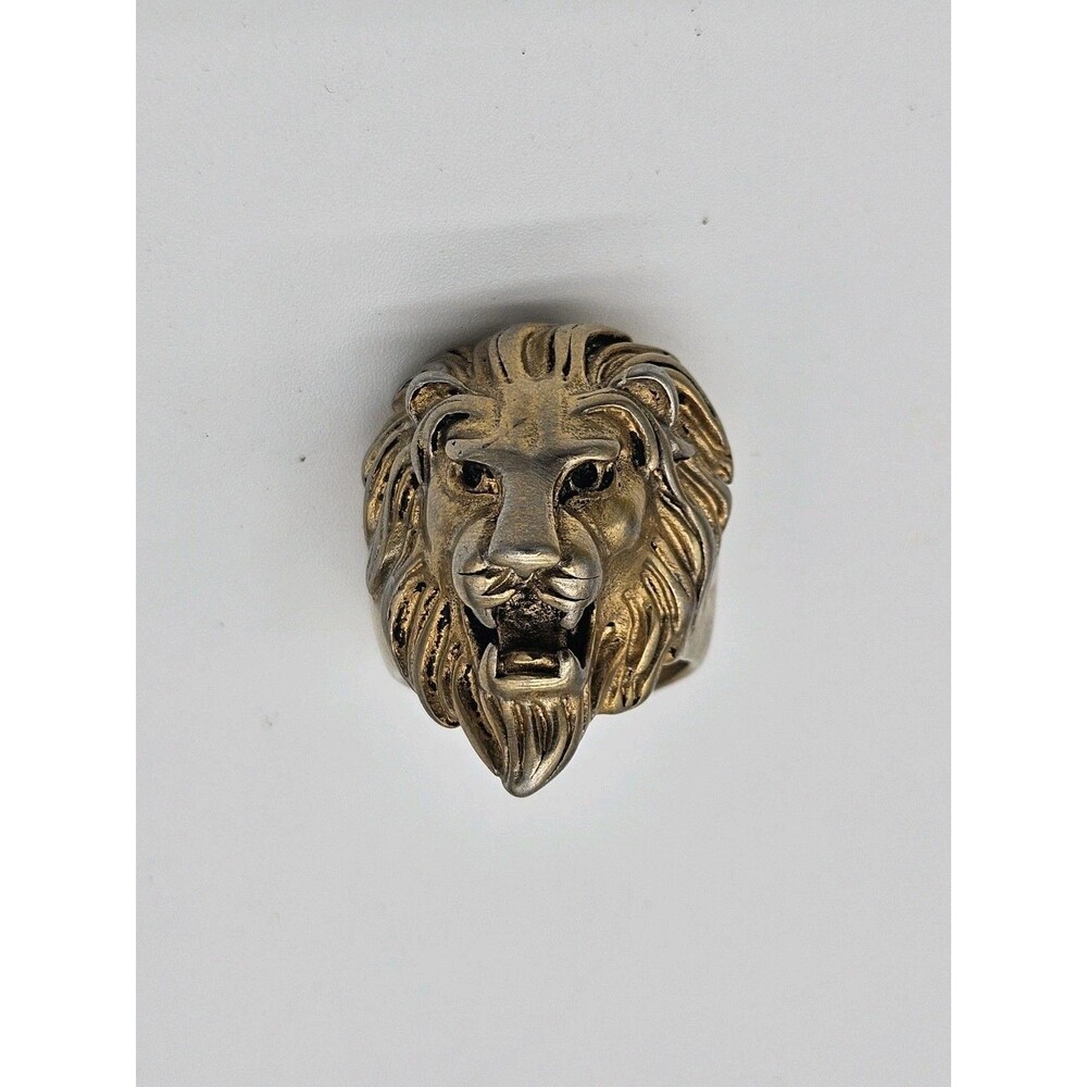 Vintage Golden Stainless Steel Lion Head Crest Size 11 Men's Leo Ring